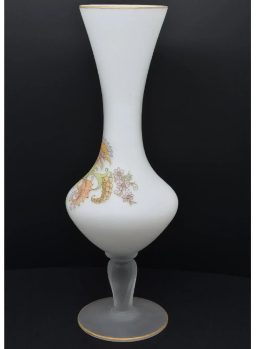 Vintage Frosted White Glass Vase with Boho Accents, 1960-1970s